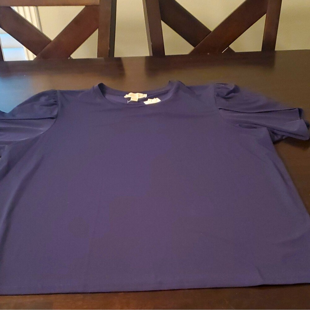 Michael Kors Womens Plus 3X Midnight Blue Jersey Puff Sleeve Ruffle Tee
